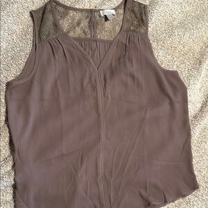 LOFT Brown Sleeveless Blouse with Lace Detail